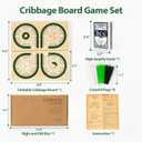 Cribbage Board Game Set, Unique Square 3-Track Cribbage Board Foldable with Card Storage & Magnetic Closure, 9 Multi-Colored Pegs, Playing Cards, Family Travel Board Game for Gatherings & Gifts