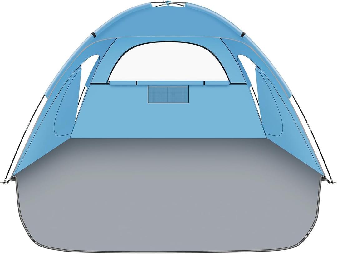 Beach Tent Sun Shelter, Beach Shade Tent with UPF 50+ UV Protection for 2-3 Person, Portable & Easy Setup Cabana, 3 Roll Up Doors & 8mm Fiberglass Rods, Carry Bag Included