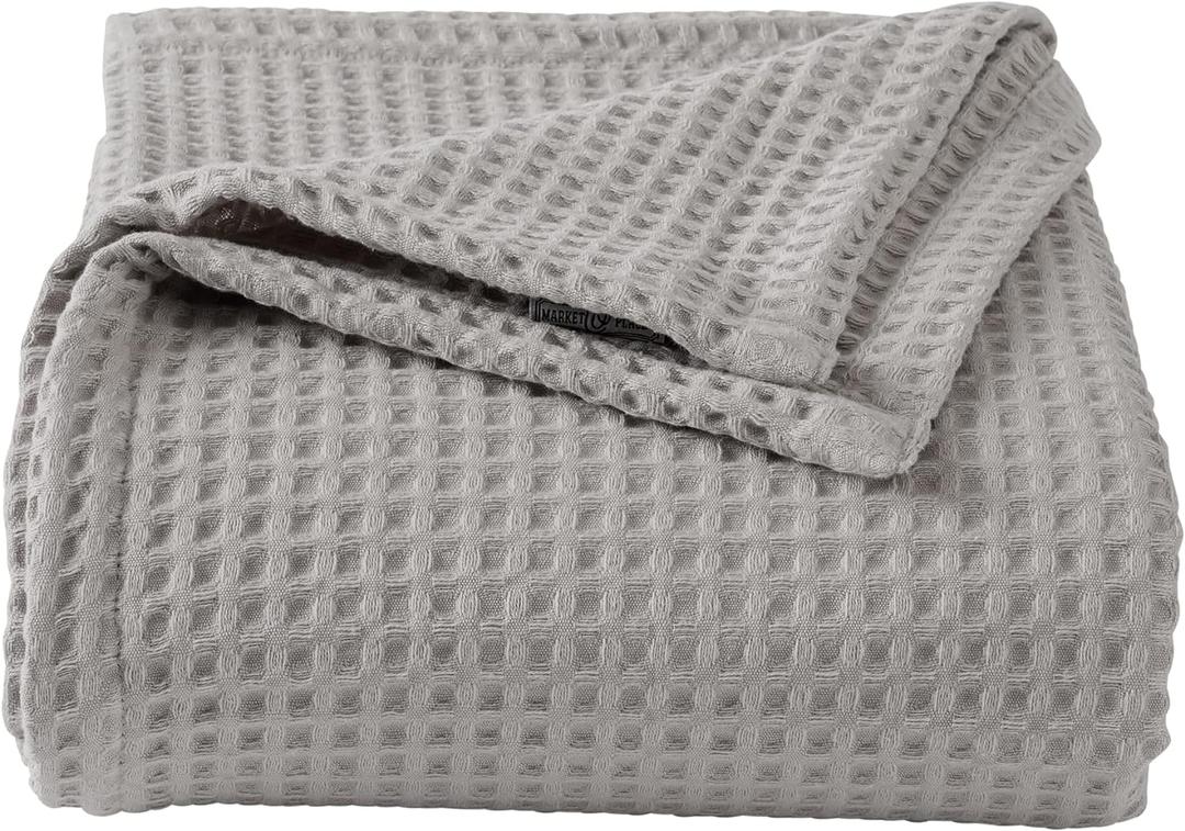 100% Cotton Waffle Weave Bed Blanket | Soft, Breathable, and Lightweight Blanket for All-Season | Perfect for Layering | Brielle Collection (King, Light Grey)