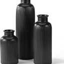Small Black Ceramic Vase Set of 3, Boho Modern Black Flower Vase Room Decor, Farmhouse Decor, Vases for Your Kitchen, Bathroom, Bedroom, Living Room, Office&Shelf Centerpiece Table Decorations
