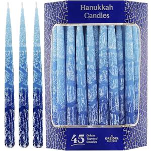 The Dreidel Company Hanukkah Candles Dripless Multi Blue Hued Frosted Deluxe Tapered Candles 1-Hour Burn Time Odorless 45 Candles for All Eight Nights of Hanukkah