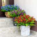 AXYLEX Artificial Flowers for Outdoors Plants - 20 Bundles Fake Lavender Plastic Faux Monkey Grass UV Resistant for Home Decorations (20, Red)