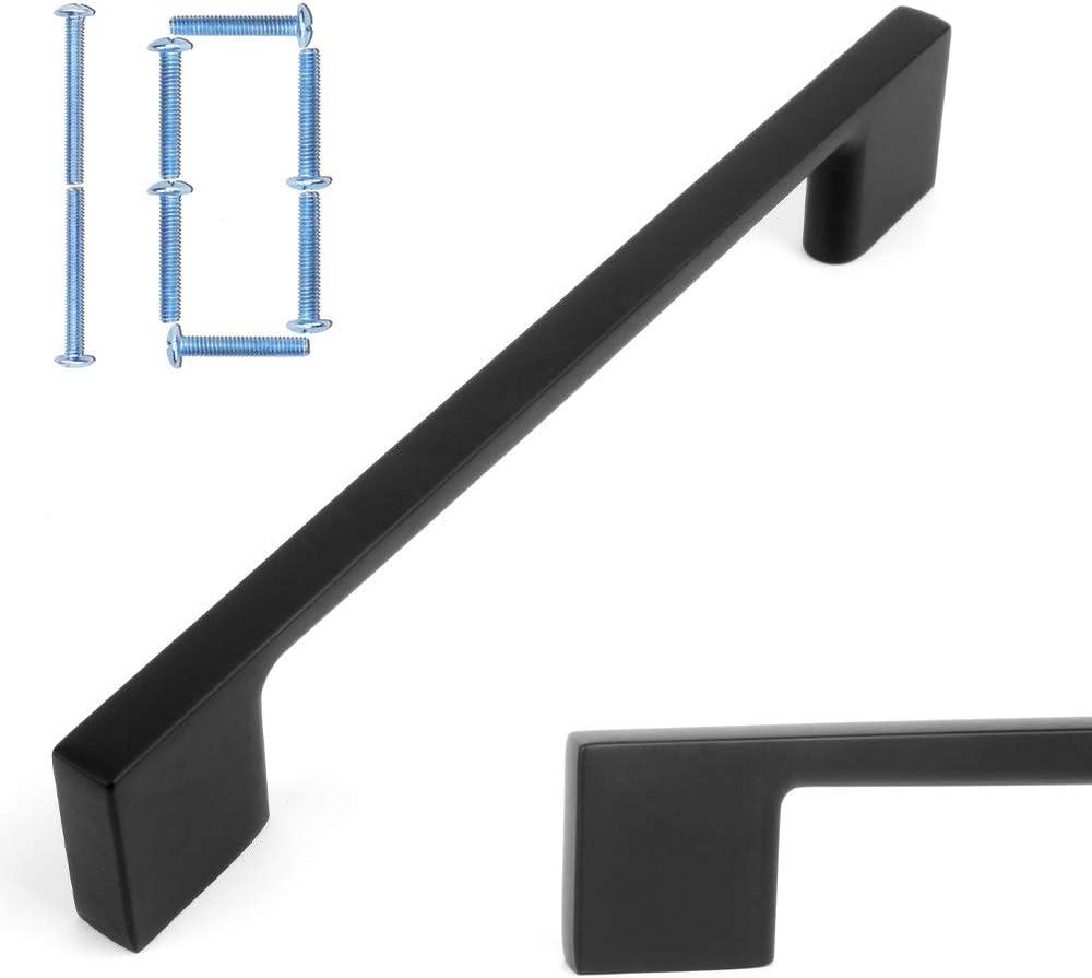 KOOFIZO Wide Foot Cabinet Bar Pull - Black Modern Solid Handle, 5 Inch/128mm Screw Spacing, 10-Pack for Kitchen Cupboard Door, Bedroom Dresser Drawer, Bathroom Wardrobe Hardware