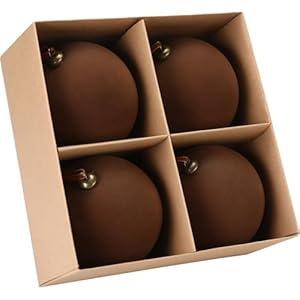 Sea Team 4-Pack Large Flocked Velvet Christmas Tree Ball Ornaments Set, Hanging Velour Baubles, Shatterproof Plastic Decorations for Xmas Tree, Wreath, Garland, 150mm/ 5.91 Inches, Brown