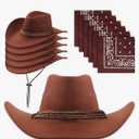Zhanmai 12 Pcs Cowboy Hat and Bandana Cowboy Cowgirl Hats Bulk Western Party Costume Halloween Accessory Flax