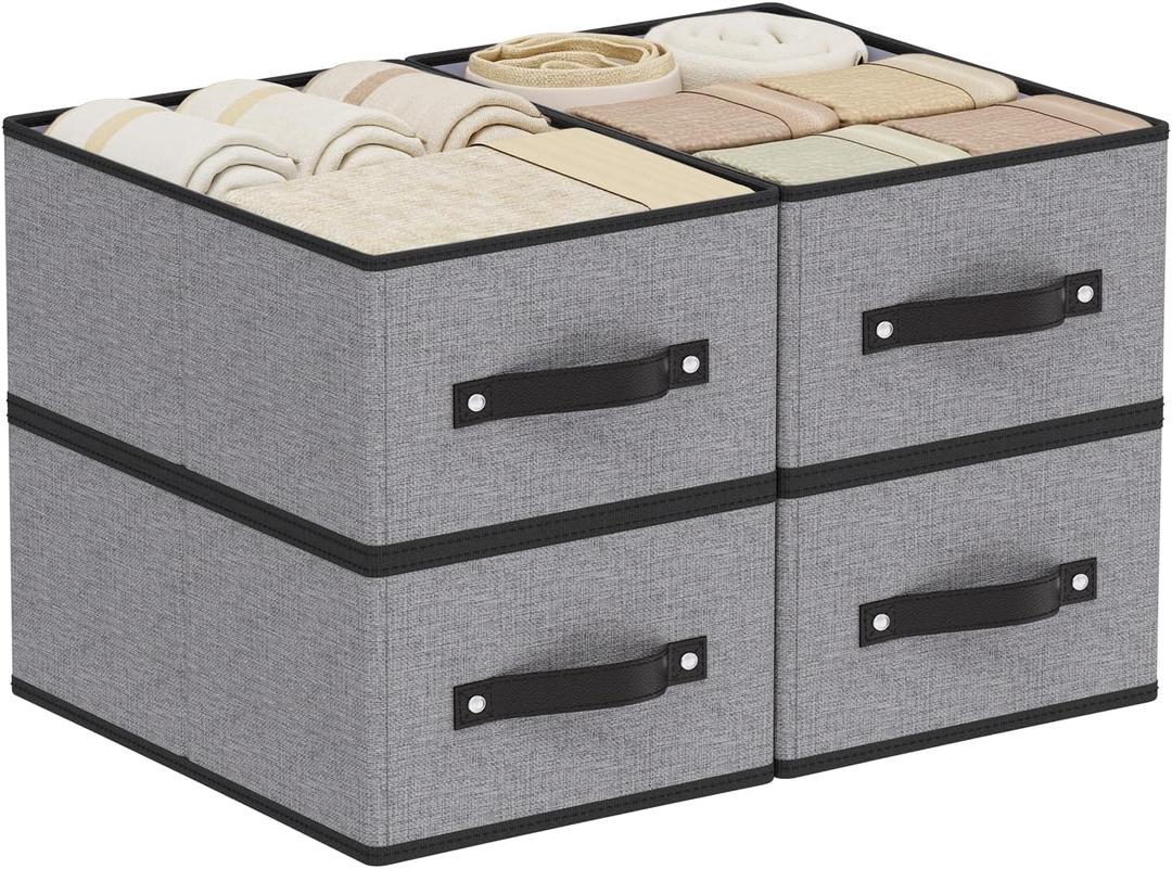Foldable Clothes Boxes, Closet Bin with Handles, Fabric Storage Baskets for Drawers, Bins for Organizing Shelves, 13  9.1  5.5 inch, 4 Pack, Gray