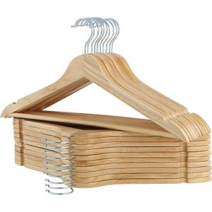 ELONG HOME Solid Wooden Hangers 20 Pack, Wood Suit Hangers with Extra Smooth Finish, Precisely Cut Notches and Chrome Swivel Hook, Clothes Hangers for Shirt Coat Jacket Dress, Natural