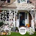 Halloween Spider Webs Decoration Outdoor, Stretchy Beef Netting Spooky Spider Webs Decorations with Ground Stakes for Halloween Party Haunted House Indoor and Outdoor (White)