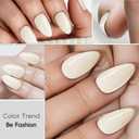 4 x Short Almond Press On Nails, Durable Reusable Glossy Artificial Nails Kit with Adhesive Tabs, 24 Pcs 12 Sizes for Fashion Women, Perfect for for Daily Outfits, Party or Date, White