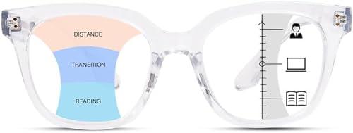 ZESAKER Progressive Multifocus Reading Glasses for Women Men Oversized Anti Blue Light Blocking Readers Square Eyeglasses