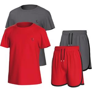 Girls Clothing Sets Tagless Loose Athletic Performance Crew Neck T-Shirt and Short Outfits Size 5-14 (4 Piece Set) (7-8)