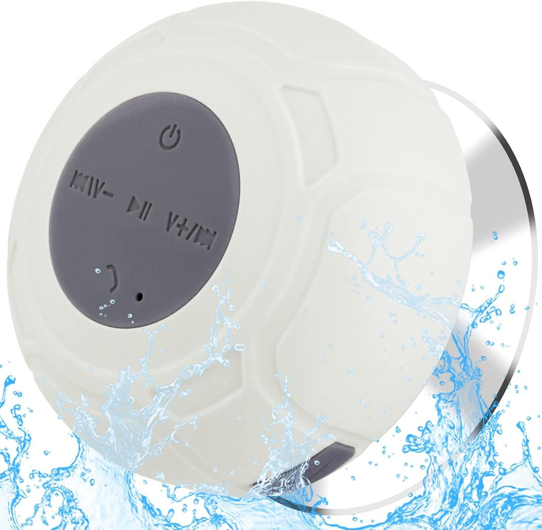 Waterproof Bluetooth Shower Speaker Portable Wireless Water-Resistant Speaker Suction Cup,Built-in Mic Gifts for Kids Speakerphone for iPhone Phone Tablet Bathroom Kitchen - White