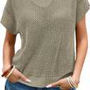 Cakulo Summer Crochet Tops for Women 2025 Short Sleeve V Neck Hollow Out Knit Beach Cover Up Casual Sweater Top (X-Large, Light Green)