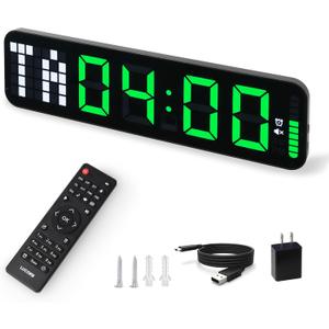 Gym Timer 15'' Large Wall Clocks for Home Gym, Interval Workout Countdown Clock Remote Control for Boxing Crossfit Fitness Tabata Home Gym Accessories (Black+green)