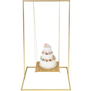 Trademark Innovations Dessert Stand, Wedding Cake Stand, Floating Cake Stand, Gold Metal 2.75 Feet Tall with Jute Rope