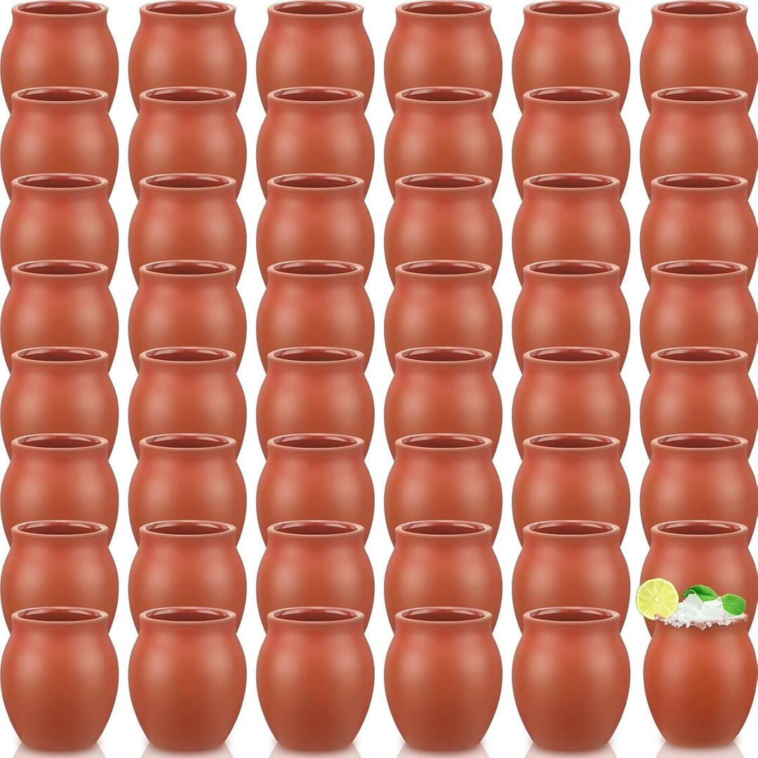 Gejoy 48 Pcs Cantaritos de Barro 3oz Mini Mexican Clay Shot Glasses for Tequila, Margaritas, Mojitos Handmade Pottery Cups for Taco Tuesday Fiesta Bar Party Decor(48 Pcs) (Red)