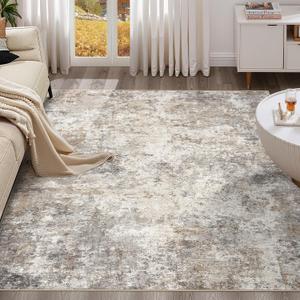 Square Area Rugs : Washable 8x8 Neutral Modern Abstract Carpet for Living Room Bedroom - Soft Floor Mat with Non Slip Backing for Kitchen Nursery Dorms Farmhouse Home Decor - Brown Grey