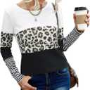 NEYOUQE Womens Color Block Waffle Loose Long Sleeve T Shirts Casual Comfy Tops Tee Shirt Women's Tunics (XXL)