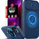 For iPhone 13 Pro Max Case Magnetic Compatible with MagSafe Wireless Charging,with 2 Screen Protectors,Built-in Kickstand Ring+Camera Cover Anti-Scratch Shockproof Heavy Duty Protection Blue