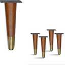 4 Pcs Retro Straight Wood Furniture Legs  Solid Wood Sofa, Bench, Table Legs with Metal Footing, Durable and Stylish Design (6" H Antique Brass Finish Metal Footing)