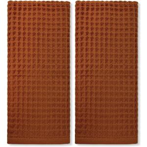 Jacquotha Waffle Hand Towels for Bathroom Kitchen Decor 2-Piece (Rust) Cotton Quick Dry, Super Soft, Absorbent Kitchen Towels, 13x29