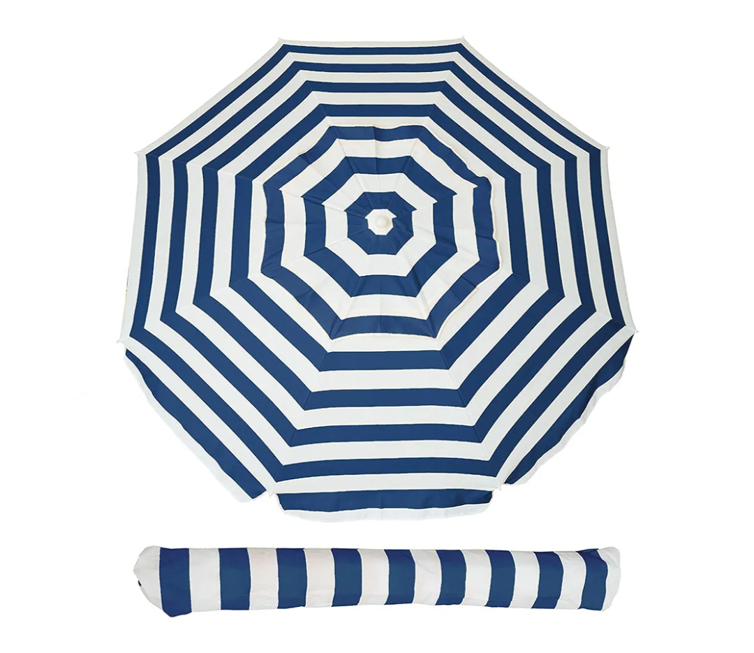 AMMSUN 6.5ft Portable Beach Umbrella for Sand with air vent Tilt Pole, Carry Bag UV 50+ Protection Outdoor Umbrellas Windproof for Patio Garden Beach Pool Backyard Navy Stripe