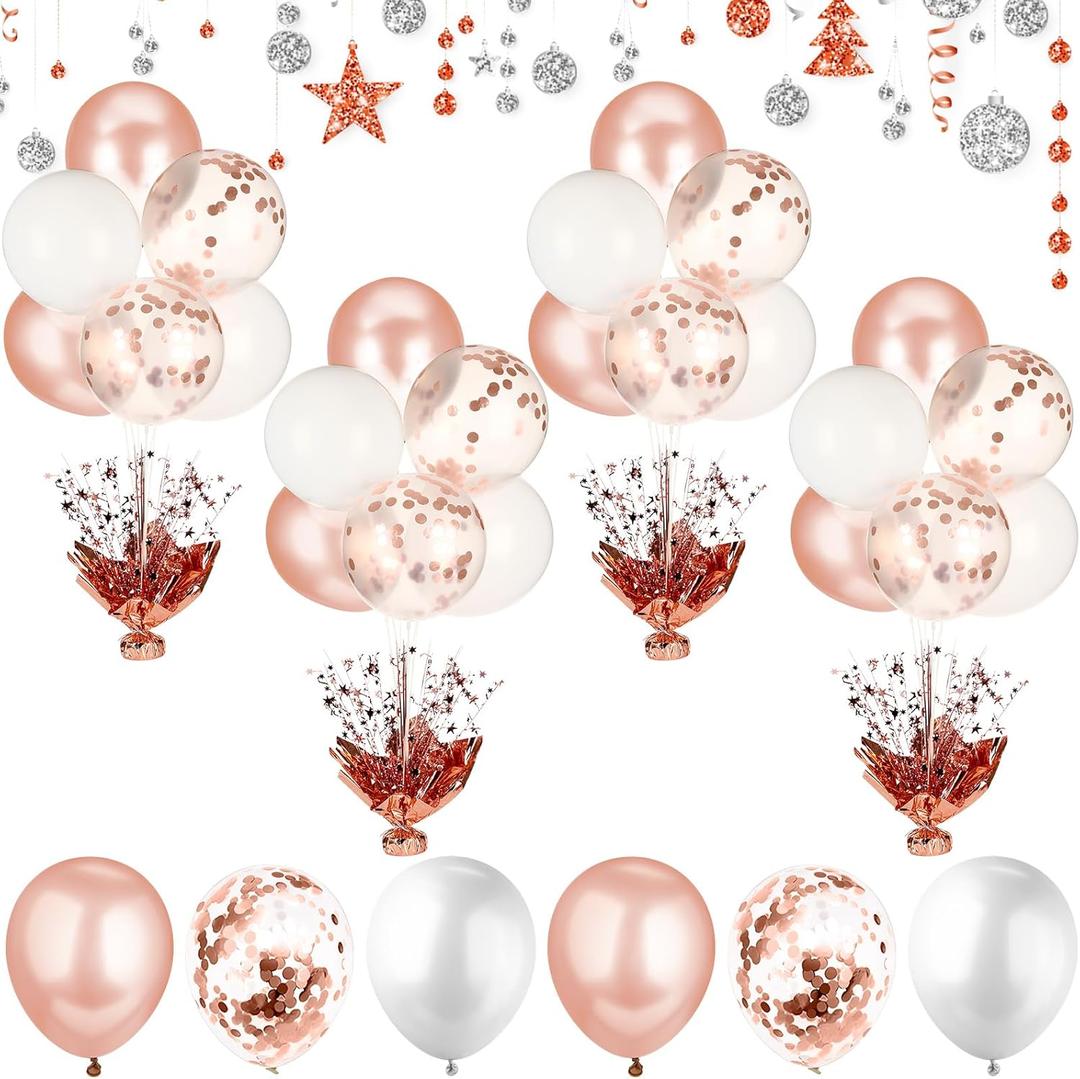 HyDren 4 Set Wedding Balloon Stands Table Centerpiece Decorations Balloons Stand Kit Party Decorations for Birthday Bridal Baby Shower Retirement Anniversary Family Reunion(Rose Gold, White, Confetti)