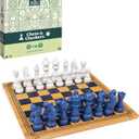 Mindful Classics, Chess Checkers Board Game Set with Bamboo Wooden Box Family Board Games Eco-Friendly Gift, for Adults and Kids Ages 8 and up