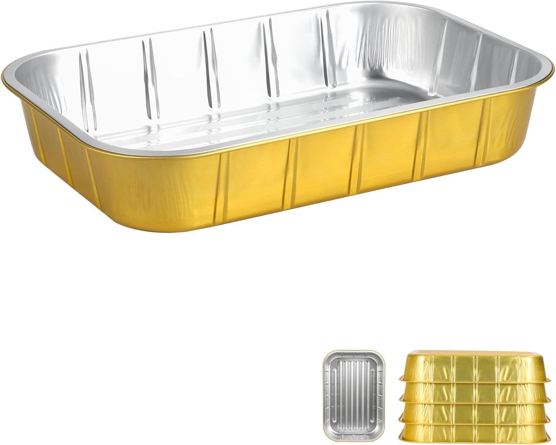 Aluminum Foil Pans,9x13,Heavy Duty Aluminum Pans, Disposable Aluminum Pans,Gold Foil Pans, Deep Container for Heating, Baking, Cooking, BBQs, Parties,Storing,Catering,118oz (5 Pack)