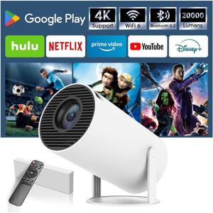 Mini Projector with WiFi & Bluetooth, SUMTAB 2026 Upgraded Portable Projector, 1080P & 4K Support Video Projector, Smart Projector for Home Outdoor, Compatible with iOS/Android/Windows (white)