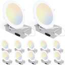Energetic 12 Pack 6 Inch 5CCT Ultra-Thin LED Recessed Ceiling Light with Junction Box, 2700K/3000K/4000K/5000K/6500K Selectable, 12W 120W Eqv, 900LM, Dimmable Canless Wafer Downlight, IC Rated, ETL