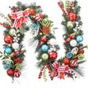 Valery Madelyn 6 Feet Pre-Lit Christmas Garland with Lights for Mantle, Lighted Outdoor Xmas Garland with Multi-Colored Balls & Bows for Home Stairs Fireplace Table Centerpiece Indoor Holiday Decor