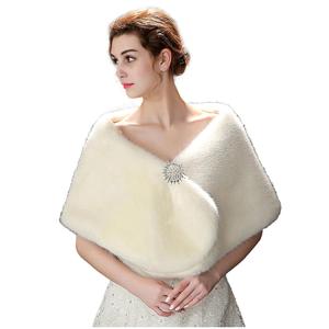 Bridal Faux Fur Wrap Shawl Cape for Women Wedding Evening Party White Fur Stole Wrap with Brooch Warm Cover Fur Scarf