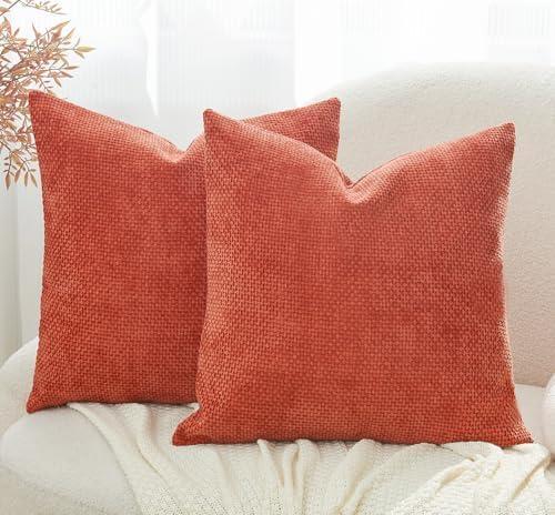 GriNeed Throw Pillow Covers Rust Set of 2 18x18 Inch Pillow Covers, Soft Neutral Farmhouse Decorative Pillowcases for Couch Sofa Bed Living Room, Home Boho Decor, Modern Cushion Covers Set of 2