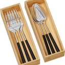 Kitchen Drawer Organizer Bins, Stackable Bamboo Deep Drawer Organizer for Silverware, Utensils, Cutlery, Flatware, Junk Drawer, Dresser, Bathroom, 9" x 3" x 2.5" (Set of 2)