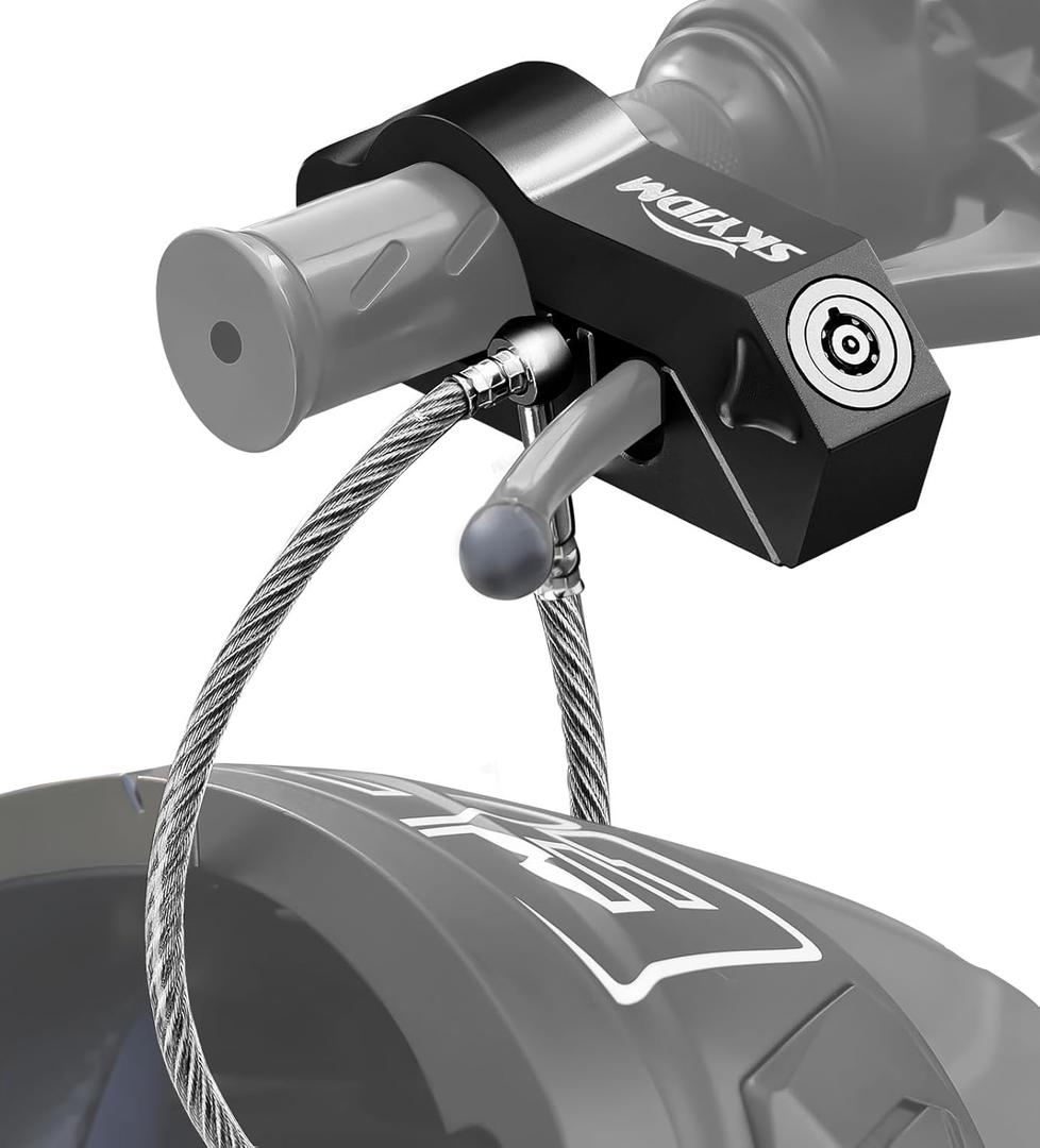 Motorcycle Lock Combo - Helmet and Brake Anti-Theft Grip for All Motorcycle, Bike, ATV, Scooter With Handlebar Diameters Within 1.3-1.5 Inches (Black) Motorcycle Lock Combo - Helmet and Brake Anti-Theft Grip for All Motorcycle, Bike, ATV, Scooter With Handlebar Diameters Within 1.3-1.5 Inches (Black)