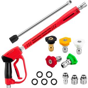 High Pressure Washer Gun 5000 PSI, Power Washer Gun with Replacement Wand Extension, 5 Nozzle Tips, 1/4''Quick Connect Plug and M22-14mm & M22-15mm Fitting, 40 Inch, Long Gun