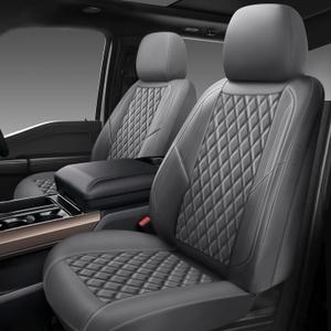 Premium Leather Car Seat Covers Front Pair,Universal Fit for Cars,Trucks&SUVs,Waterproof Car Seat Cushion,Full Coverage Car Seat Protector with 2 Seats,Grey