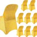 Kinlop 10 Pcs Gold Spandex Stretch Chair Cover, Gold Stretch Chair Slipcovers Fitted Removable Folding Cover Protector for Dining Wedding Home Banquet Party Decor Supplies(Bright Gold)
