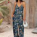 ANRABESS Women Jumpsuits 2026 Casual Sleeveless Spaghetti Strap Boho Wide Leg Rompers Summer Outfits Beach Vacation Clothes (Blue, S)