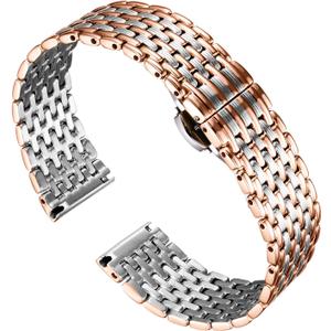 BINLUN Ultra Thin Mesh Stainless Steel Watch Band Light Watch Strap Polished Watch Bracelets Replacement 12mm/14mm/16mm/18mm/20mm/22mm for Men Women with Butterfly Buckle (Silver and Rose Gold)