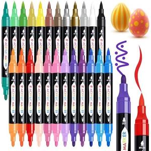 TBC The Best Crafts 24 Colors Dual Tip Acrylic Paint Markers,Waterproof, Non-Toxic, odorless, Suitable for Paper, Pottery, Stones, Backpacks, Glass Multicolor