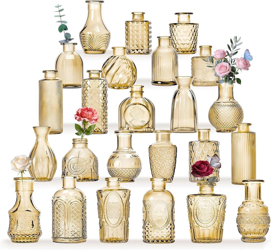 24PCS Mini Bud Vases As Wedding Centerpieces for Tables,Gold Bud Vases for Flowers,Small Flower Vases Suitable for Birthday Party,Anniversary,Wedding Reception,Baby Shower (Gold, 24PCS)