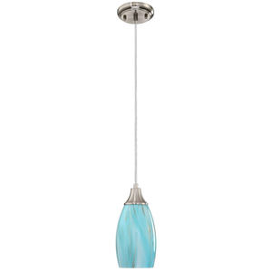 Mini Pendant Light,Handcrafted Art Glass Pendant Lighting Shade with Brushed Nickel Finished Teal Glass Ceiling Hanging lamp Adjustable Cord for Kitchen Island,Hallway,Dining Room