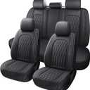WELLDO Car Seat Covers Full Set, Leather Seat Covers for Cars, Car Seat Protector Waterproof, Non-Slip Car Interior Covers Full Set Universal Automotive Seat Covers for Most Cars SUVs, Black