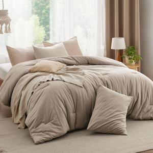 Bedsure Comforter Set California King Size - Cotton Fabric with Microfiber Inner Fill, Taupe Soft Bed Set for All Seasons, 3 Pieces, 1 Comforter (104" x 96") and 2 Pillow Cases (20" x 36")