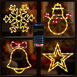 4pack-Christmas Window Silhouette Lights Decorations with APP & Remote Bells, Snowflakes, Snowmen, Stars, Christmas Window Lights with 16 Million Colors for Holiday Indoor Wall Door Glass Decorations