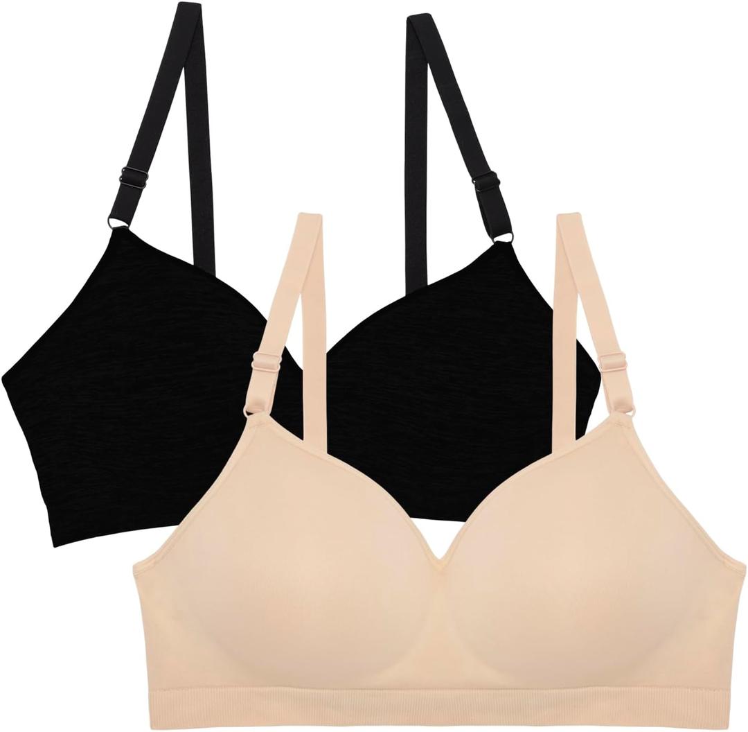 Fruit of the Loom Women's Seamless Wire-Free Push-Up Bra  Soft, Comfortable & Supportive (36DD, Black Hue/in the Buff 2-pack)