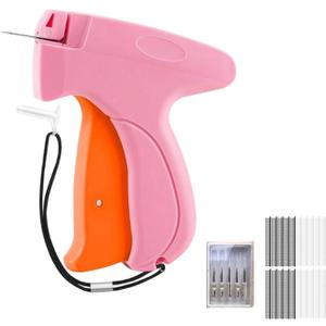 Stitch Gun for Clothes, Handheld Quick Clothing Fixer, Mini Sewing Tagging Gun with 6 Needles, 1000 Black Fasteners & 1000 White Fasteners for Clothing Repair, Hemming, DIY Crafts (Pink/Orange)