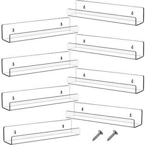 Blulu 8 Packs 14 Inch Acrylic Floating Shelf Wall Mounted Invisible Acrylic Shelf Ledge Floating Bookshelf for Living Room Office Bedroom Bathroom Kitchen Decoration Space Save (Clear)